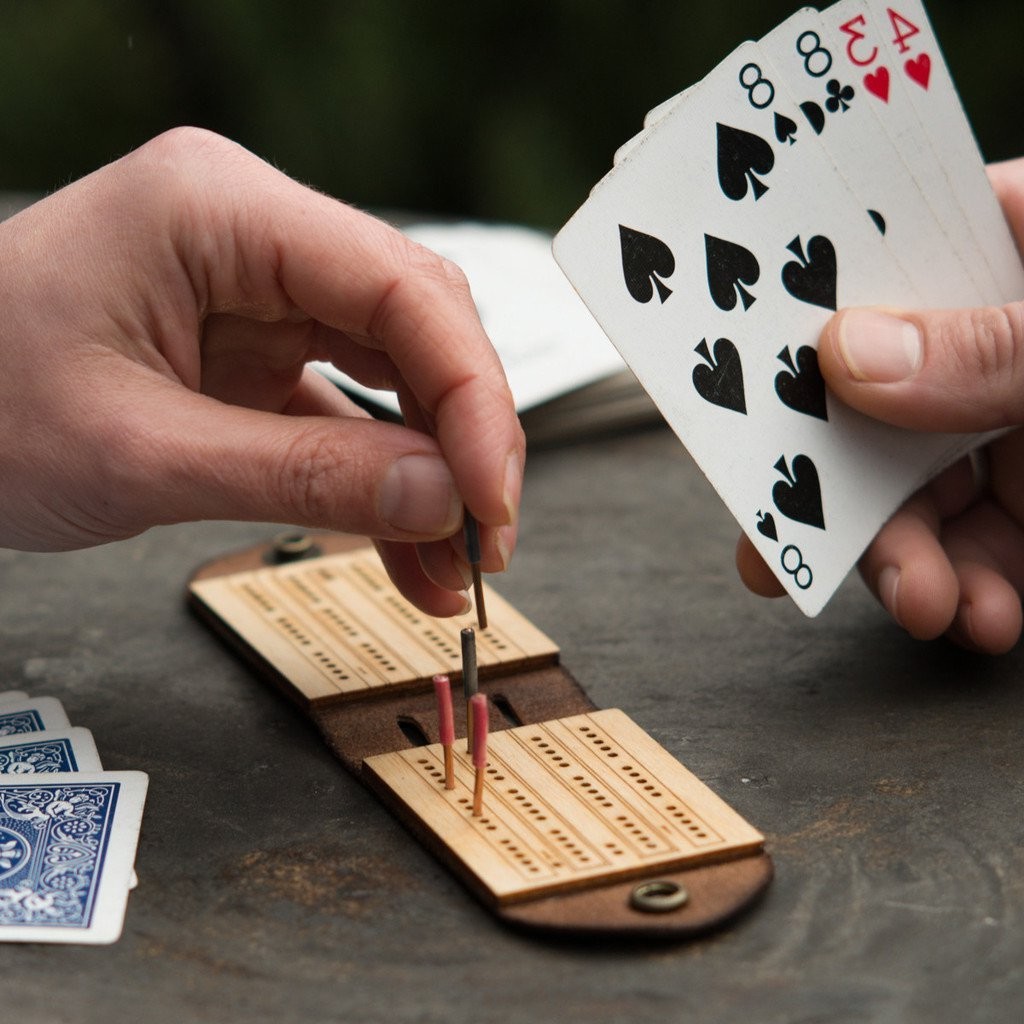 Walnut and Leather Folding Cribbage Board