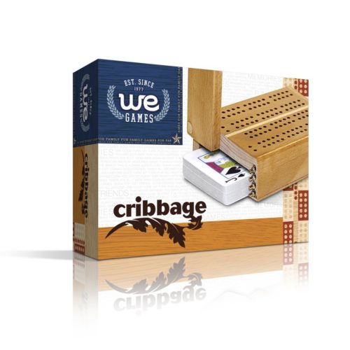 WE Games Mini Travel Cribbage Set - Solid Wood 2 Track Board with Swivel Top and Storage for Cards and Metal Pegs